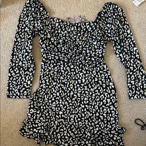 Brand New Black and White with Gold Detail Leopard Print Dress